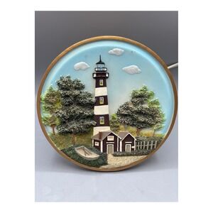 Vtg Lighthouse Lamp Bodie Island NCWall Decor Coastal Nautical Lighted Art Round